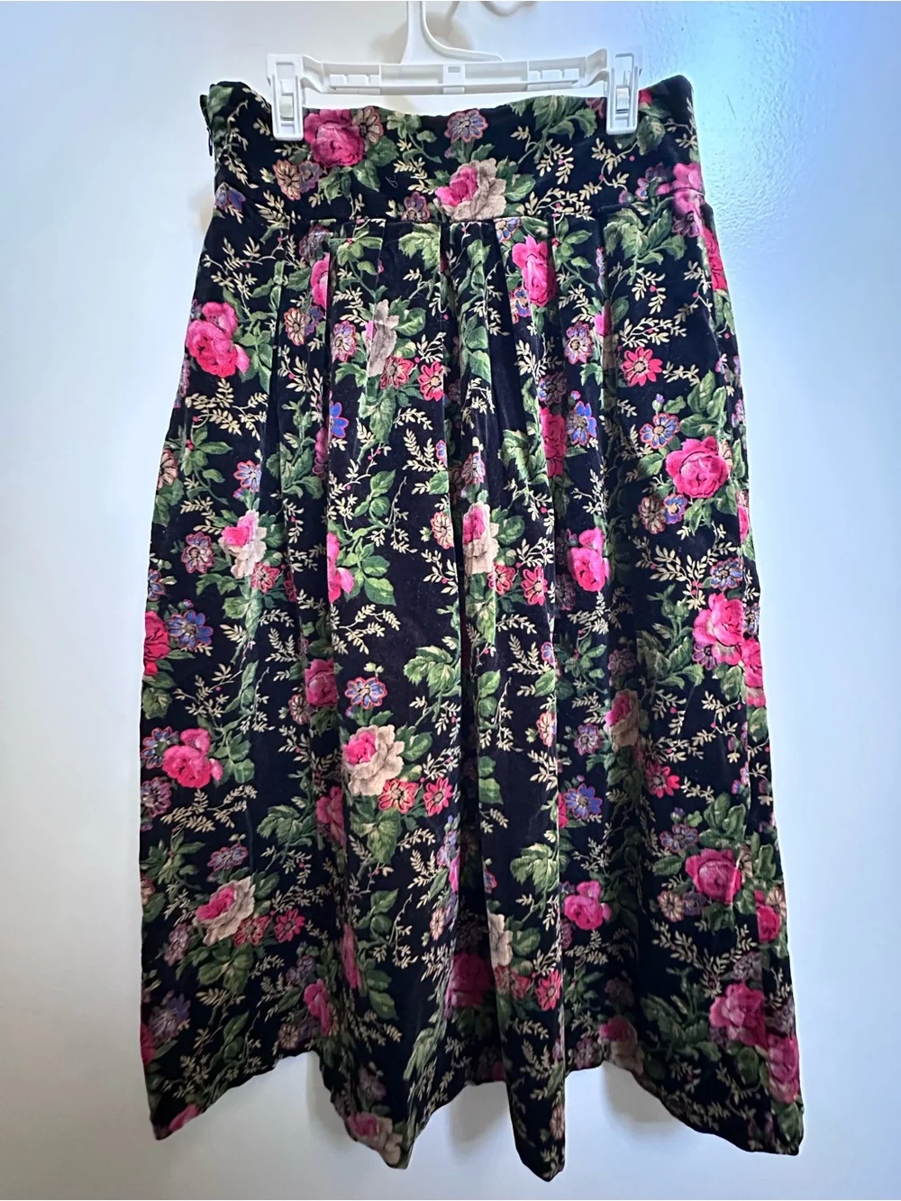 HERMAN GEIST VINTAGE VELVET COTTON Floral Midi Skirt